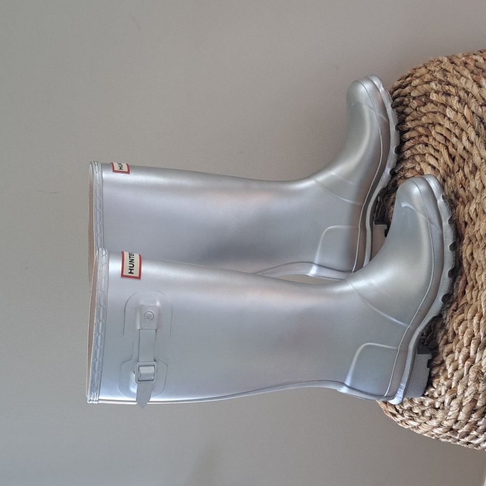 Hunter Kids Metallic Silver Tall Rain Boots